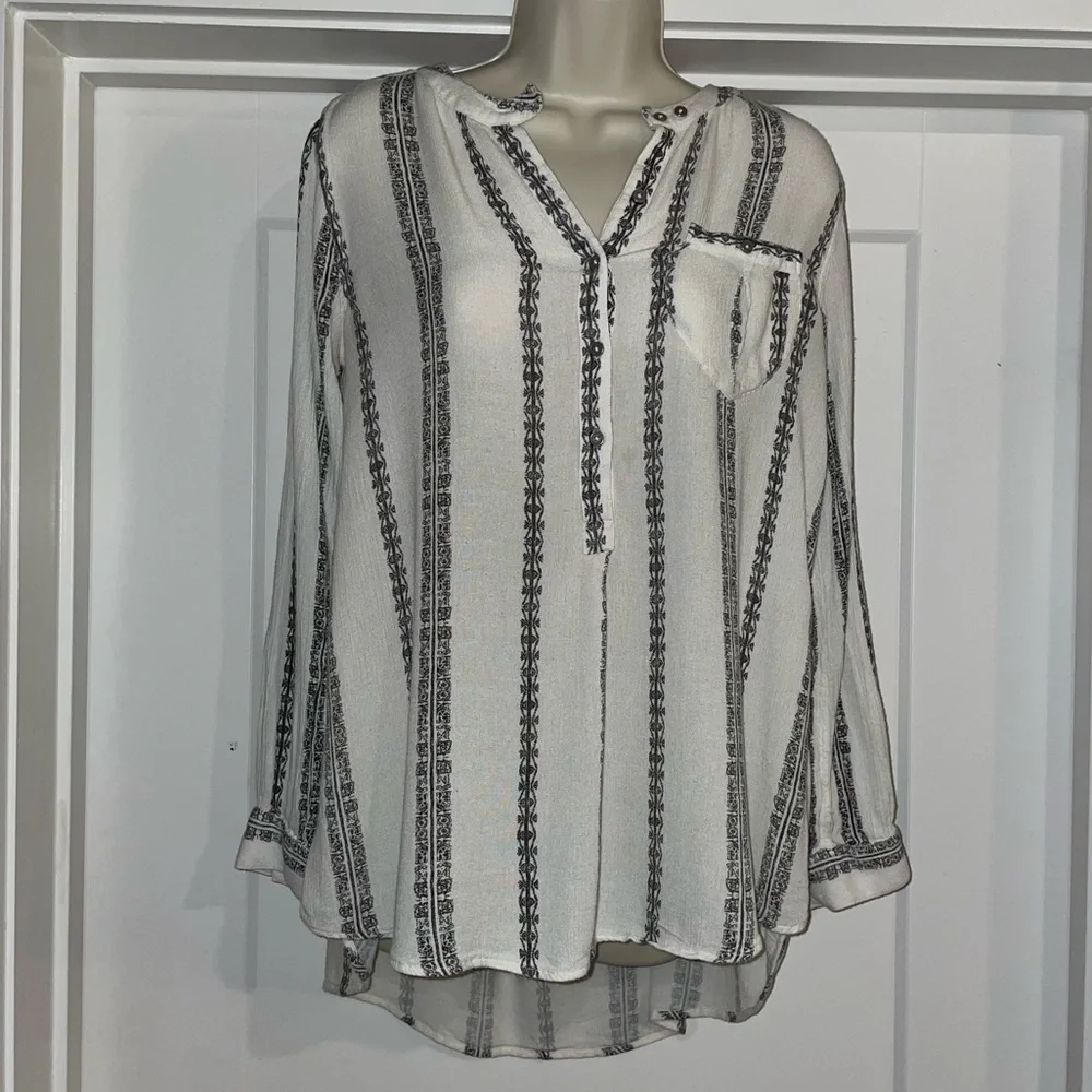Free People Women’s Small Ivory Black Stripe Boho Tunic Blouse